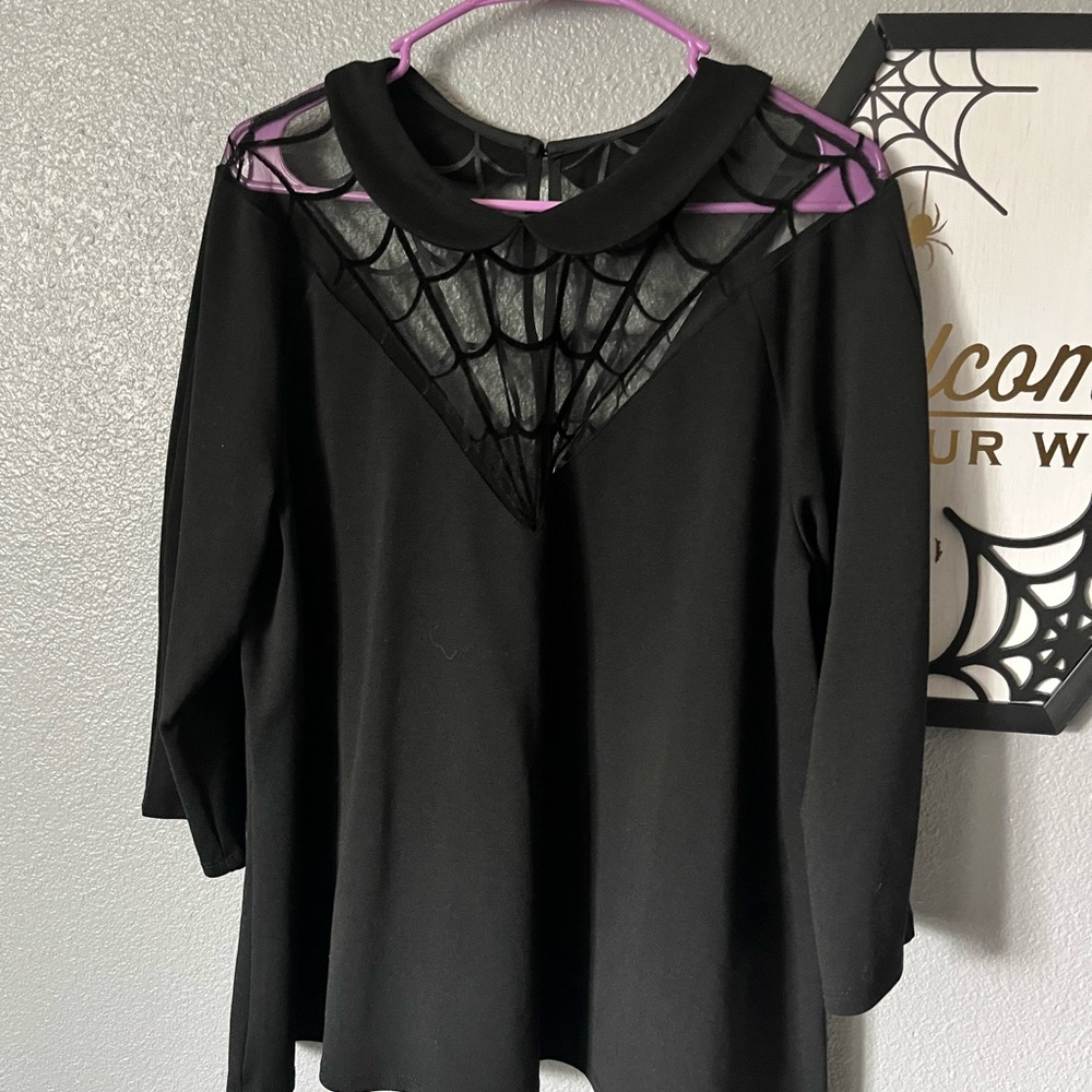 Unique Vintage Black Blouse with Web Accent